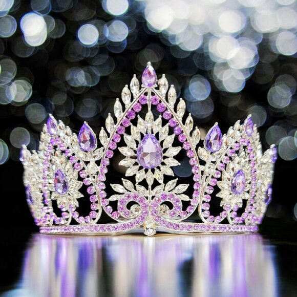 Flower crown, Wedding accessories, silver hair accessory, purple stone Tiara